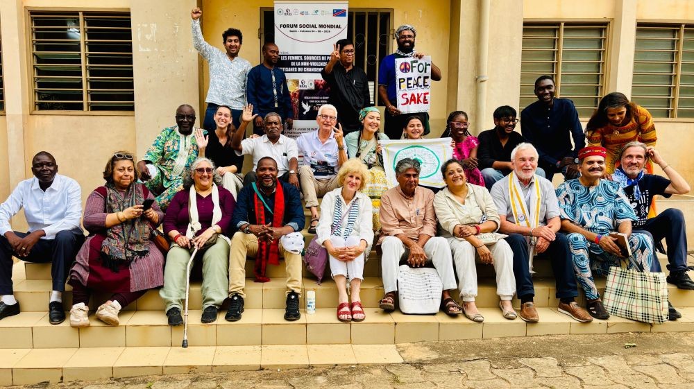 Delegates pose for a photo during the PEACE 2026 World Social Forum (WSF) held at Cotonou, Benin, West Africa on August 8.